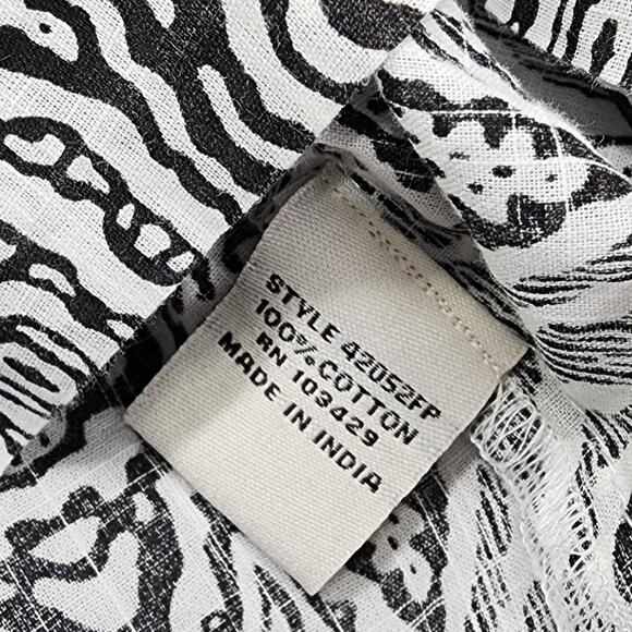 Caffe Marrakesh Top Women 2X Black White Popover Button Neck Short Sleeve Cotton - Picture 7 of 11